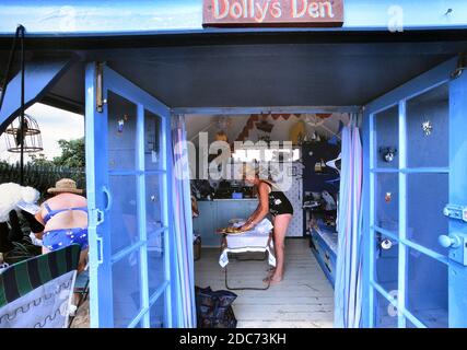 Dollys Den Beach Hütte / Chalet, in Chapel Point, Chapel St Leonards, Lincolnshire. England. VEREINIGTES KÖNIGREICH Stockfoto