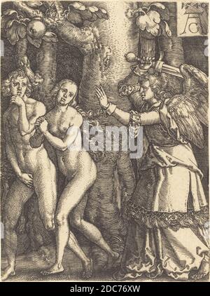 Heinrich Aldegrever, (Künstler), deutsch, 1502 - 1555/1561, Vertreibung aus dem Paradies, die Geschichte von Adam und Eva, (Serie), 1540, Radierung Stockfoto