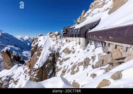 Die Leitung, Aiguille du Midi, Mont Blanc, Chamonix, Frankreich Stockfoto