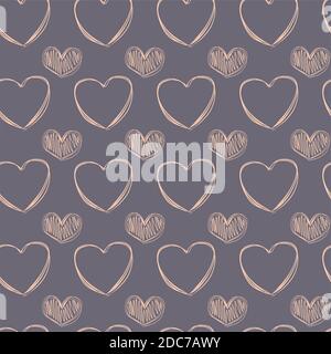 Ein nahtloses Muster aus Doodle Creme Herzen auf einem weichen mauve Hintergrund. Pastell Hintergrund für Valentinskarten, Stoffe, Textilien, Postkarten und Websites Stock Vektor