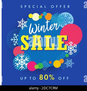 Winter Sale Sonderangebot Banner, farbigen Kreis und Schnee-Vorlage. Große Winter Sale Sonderangebot bis zu 80% Ende der Saison Sonderangebot Banner. Vektor Stock Vektor