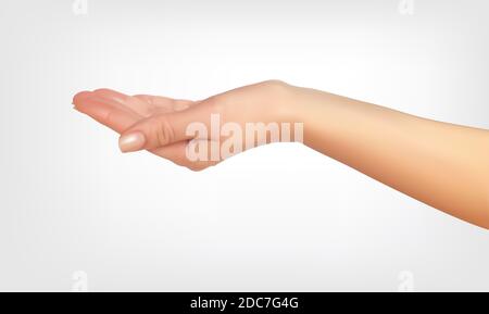 Realistische 3D Silhouette der Hand fragen, mit der Form des Eimers. Abbildung. Stockfoto