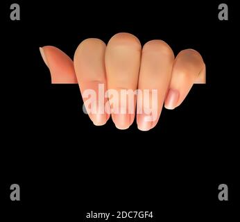 Realistische 3D Silhouette der Hand mit leerem Papier. Abbildung. Stockfoto