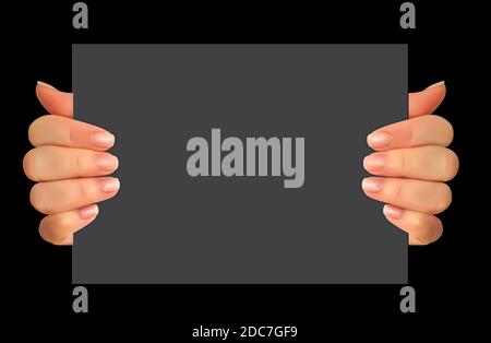 Realistische 3D Silhouette der Hand mit leerem Papier. Abbildung. Stockfoto
