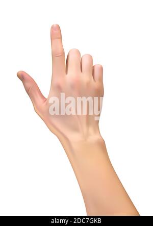 Realistische 3D-Silhouette der Hand mit einem Zeigefinger, der entweder drückt. Abbildung. Stockfoto