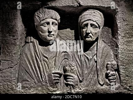 Beerdigung-Stele des mittleren Euphrat II Jahrhundert AD Zeugma oder Hierapolis Türkei in der Nähe von Pamukkale - Denizli Stockfoto