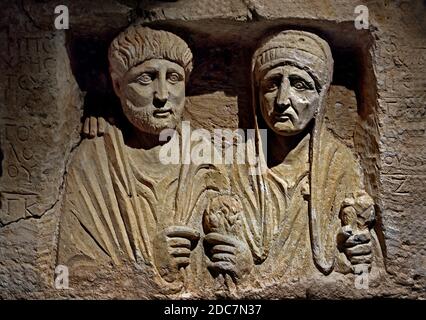 Beerdigung-Stele des mittleren Euphrat II Jahrhundert AD Zeugma oder Hierapolis Türkei in der Nähe von Pamukkale - Denizli Stockfoto