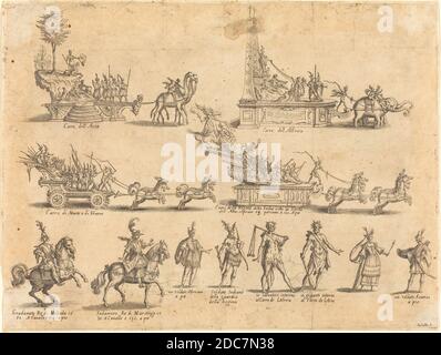 Jacques Callot, (Künstler), Französisch, 1592 - 1635, schwimmt und Teilnehmer, der Krieg der Liebe, (Serie), 1616, Radierung Stockfoto