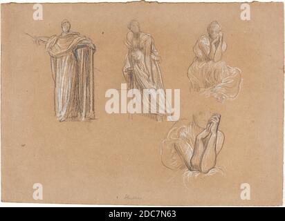 Frederic, Lord Leighton, (Künstler), British, 1830 - 1896, Figure Studies, schwarze Kreide mit Weiß auf braunem Gewebspapier erhöht, insgesamt: 23.2 x 32.7 cm (9 1/8 x 12 7/8 Zoll Stockfoto