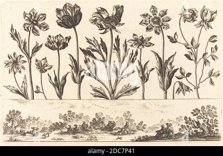 Nicolas Cochin, (Künstler), französisch, 1610 - 1686, Balthasar Moncornet, (Künstler nach), französisch, c.. 1600 - 1668, Blumendruck Nr. 1, Livre Nouveau de Fleurs, (Serie), 1645, Radierung Stockfoto