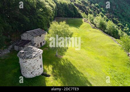 Valtellina (IT), Fabìolo Tal, Orobie , Cà Redunda, Luftaufnahme Stockfoto