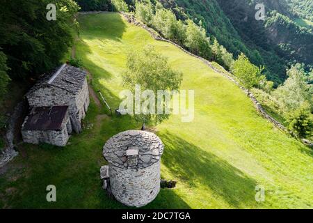 Valtellina (IT), Fabìolo Tal, Orobie , Cà Redunda, Luftaufnahme Stockfoto