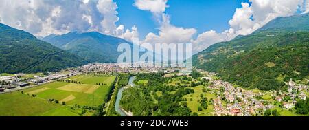 Valtellina (IT), Morbegno, Panoramablick nach Westen Stockfoto