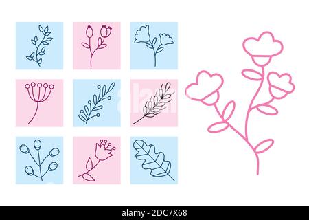 Symbol für Blätter und Zweige auf weißem Hintergrund, Linienstil, Vektordarstellung Stock Vektor