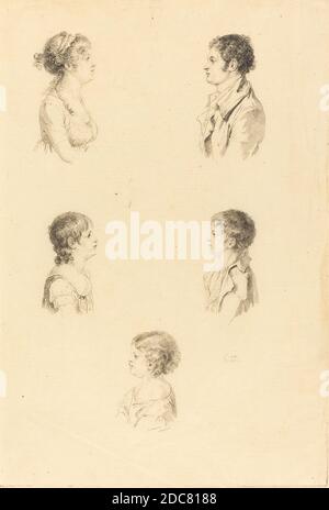 Augustin de Saint-Aubin, (Künstler), französisch, 1736 - 1807, fünf Büsten, Radierung Stockfoto