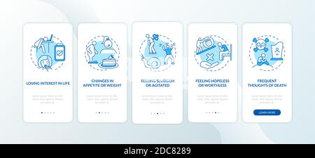 TRAURIGE Zeichen Onboarding mobile App Seite Bildschirm mit Konzepten Stock Vektor