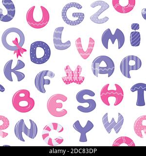Nahtloses Muster buntes Alphabet auf weißem Hintergrund. Stock Vektor