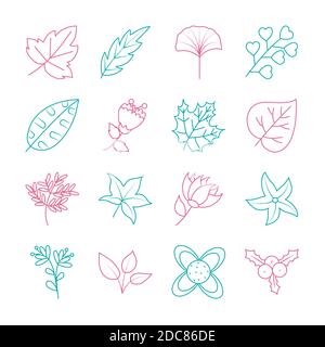 Trockene Blätter und Doodle Blätter Symbol auf weißem Hintergrund gesetzt, Linienstil, Vektor-Illustration Stock Vektor