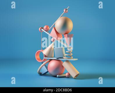 Farbige geometrische Formen. Balance-Konzept. 3d-Illustration Stockfoto