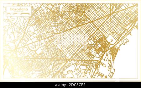 Barcelona Spanien Stadtplan im Retro-Stil in goldener Farbe. Übersichtskarte. Vektorgrafik. Stock Vektor