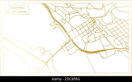 Juneau USA Stadtplan im Retro-Stil in Golden Color. Übersichtskarte. Vektorgrafik. Stock Vektor