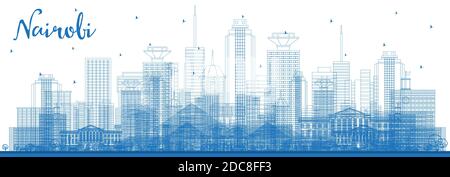 Skizzieren Sie die Skyline von Nairobi Kenya City mit blauen Gebäuden. Vektorgrafik. Business Travel und Tourismus Konzept mit moderner Architektur. Stock Vektor