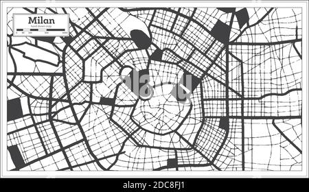 Mailand Italien Stadtplan in Schwarz-Weiß-Farbe im Retro-Stil. Übersichtskarte. Vektorgrafik. Stock Vektor