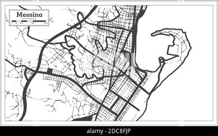 Messina Italien Stadtplan in Schwarz und Weiß Farbe im Retro-Stil. Übersichtskarte. Vektorgrafik. Stock Vektor