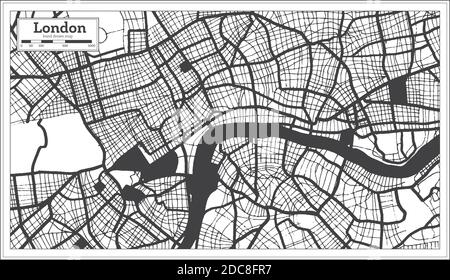 London Grossbritannien Stadtplan in Schwarz und Weiß im Retro-Stil. Übersichtskarte. Vektorgrafik. Stock Vektor