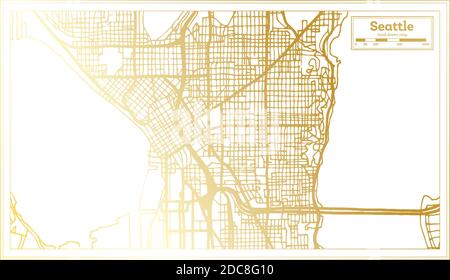 Seattle USA Stadtplan im Retro-Stil in Golden Color. Übersichtskarte. Vektorgrafik. Stock Vektor