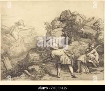Alphonse Legros, (Künstler), französisch, 1837 - 1911, Allegorie des Bauern und des Glücks (Le paysan et la Fortune: Sujet allegorique, Radierung Stockfoto