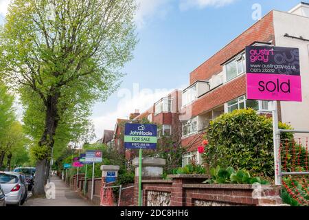 Immobilienmakler unterzeichnet Schilder auf Dyke Road, Brighton & Hove, East Sussex, Großbritannien Stockfoto