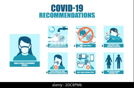 Coronavirus Poster Infografik mit Tipps und Empfehlungen, wie man Hört auf, Krankheiten zu verbreiten Stock Vektor