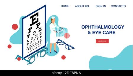 Diagnosekonzept Sehvermögen. Vektor Landing Page einer ophthalmologischen Untersuchung und Augenpflege Stock Vektor