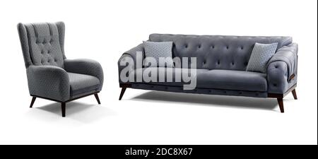 Moderne Möbel sind zur Hälfte auf weißem Hintergrund Stockfoto