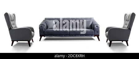 Moderne Möbel sind zur Hälfte auf weißem Hintergrund Stockfoto