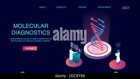 Konzept der molekularen Diagnostik. Vektor von Ärzten Forscher arbeiten mit DNA-Material im medizinischen Labor Stock Vektor