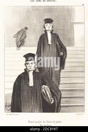 Honoré Daumier, (Künstler), französisch, 1808 - 1879, Grand Escalier du Palais de Justice. Vue de Face, Les Gens de Justice: pl. 36, (Serie), 1848, Lithographie Stockfoto