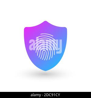 Fingerabdruck in der Abschirmung. Das Konzept des Schutzes. Datensicherheit und Informationssicherheit. Vektorgrafik für Rohware isoliert Stock Vektor