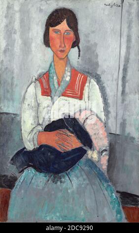 Amedeo Modigliani, (Maler), Italienisch, 1884 - 1920, Zigeunerfrau mit Baby, 1919, Öl auf Leinwand, insgesamt: 115.9 x 73 cm (45 5/8 x 28 3/4 Zoll), gerahmt: 134.6 x 93.3 x 9.5 cm (53 x 36 3/4 x 3 3/4 Zoll Stockfoto