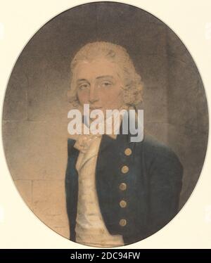 John Downman, (Künstler), Welsh, 1750 - 1824, George Mills, 1792, Pastell mit grauem und braunem Waschmittel auf zwei überlappenden, oben verbundenen Papierblättern, Bild (oval): 22 x 18.9 cm (8 11/16 x 7 7/16 Zoll), Blatt: 24 x 19.8 cm (9 7/16 x 7 13/16 Zoll Stockfoto