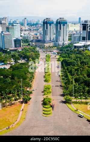 Jakarta City Skyline von Monas, das nationale Denkmal, Java, Indonesien, Asien, Asien Stockfoto