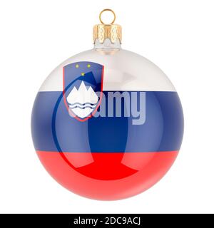 Weihnachtskugel mit slowenischer Flagge, 3D-Rendering isoliert auf weißem Hintergrund Stockfoto