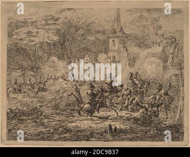 Gerhardus Emaus de Micault, (Künstler), Niederländisch, 1789 - 1863, Capture of a Village (pry d'un Village), Radierung Stockfoto