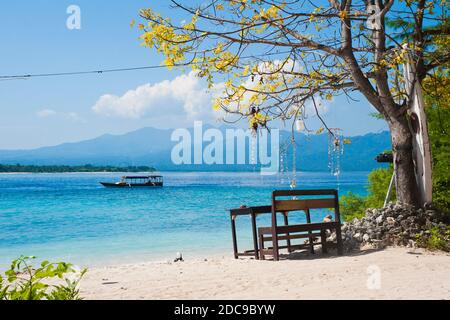 Strandrestaurant auf Gili Meno auf den Gili Inseln, Indonesien, Asien Stockfoto