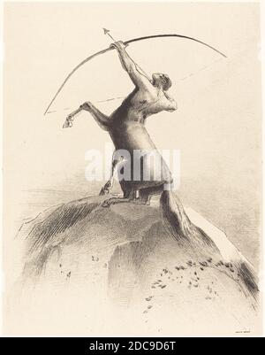 Odilon Redon, (Künstler), Französisch, 1840 - 1916, Auguste Clot, (Drucker), Französisch, 1858 - 1936, Centaur visant les Nues (Centaur mit der Ausrichtung auf die Wolken), 1895, Lithographie auf Chine appliqué, Bild: 31.6 x 24.7 cm (12 7/16 x 9 3/4 Zoll), Blatt: 59.8 x 42.8 cm (23 9/16 x 16 7/8 Zoll Stockfoto