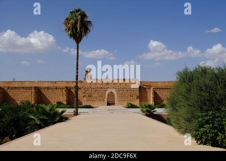 Marokko Marrakesch - El Badii Palace Panoramablick auf den Garten Stockfoto