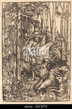 Lucas Cranach der Ältere, (Künstler), deutsch, 1472 - 1553, Jäger auf dem Pferderuckjagd ein Wildschwein, c.. 1506, Holzschnitt, Bild: 17.9 x 12.2 cm (7 1/16 x 4 13/16 Zoll), Blatt: 18.6 x 12.9 cm (7 5/16 x 5 1/16 Zoll Stockfoto