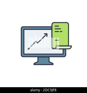 Computer-Monitor mit Business Graph wachsenden Diagramm Symbol, Farbe, Linie, Kontur Vektor-Zeichen, lineare Stil Piktogramm isoliert auf weiß. Symbol, Logo illu Stock Vektor