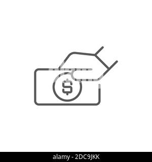 Spende Hand mit Geld Symbol, Farbe, Linie, Umriss Vektor-Zeichen, lineare Stil Piktogramm isoliert auf weiß. Symbol, Logo-Illustration. Bearbeitbare Kontur. Stock Vektor